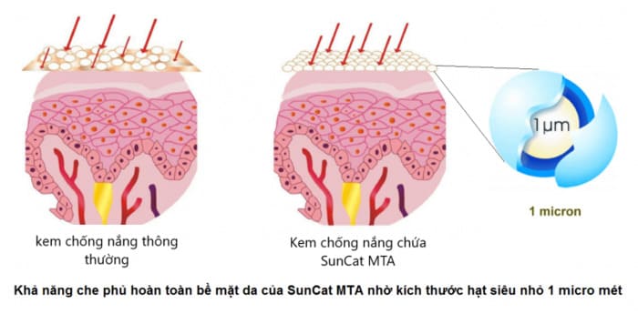 SunCat MTA với khả năng che phủ hoàn toàn bề mặt da.