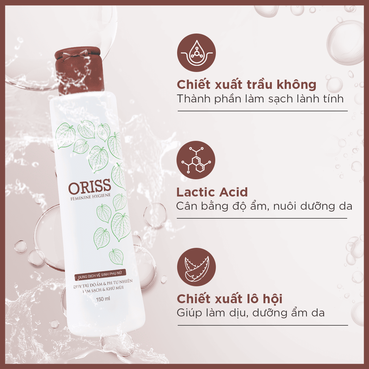 DUNG DỊCH VỆ SINH PHỤ NỮ ORISS TRẦU KHÔNG - Làm Sạch Dịu Nhẹ Khử Mùi Giảm Nấm Ngứa 150ml