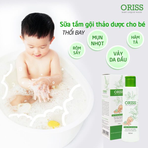 Sữa Tắm Gội Rôm Sẩy Em Bé Oriss Dịu Nhẹ Không Cay Mắt Chai 150ml