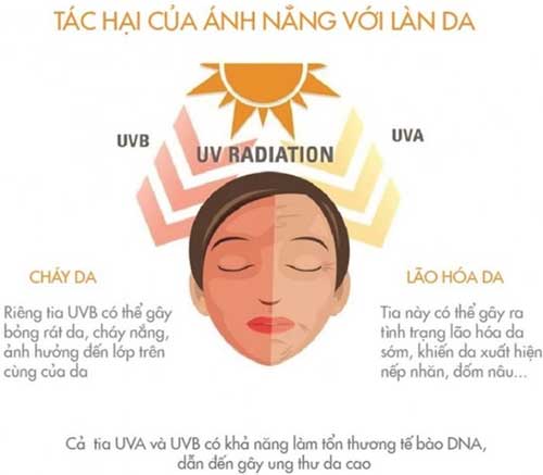 Tác hại của tia UV đối với làn da khi không sử dụng kem chống nắng.