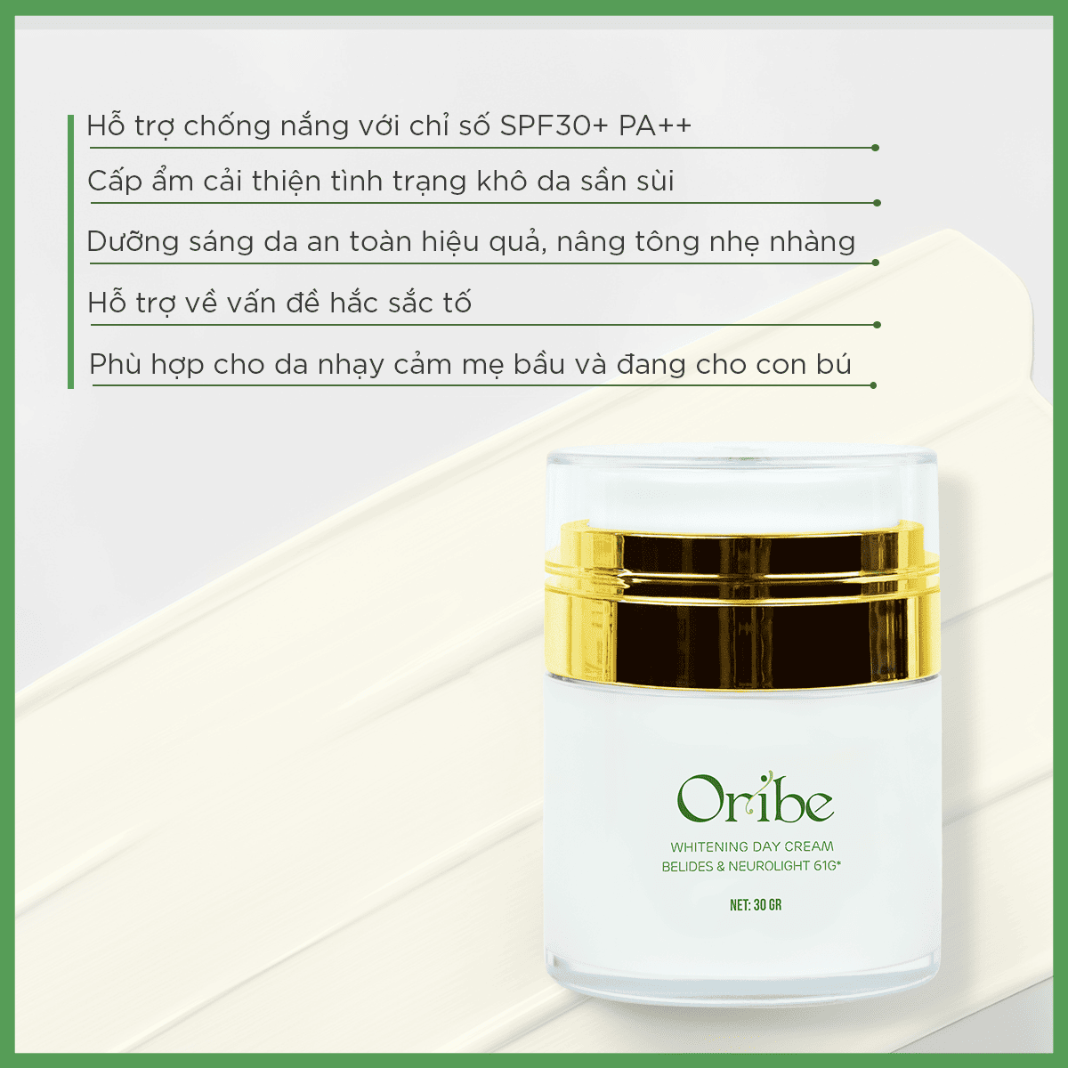 KEM DƯỠNG TRẮNG DA BAN NGÀY ORIBE - Cấp Ẩm Chống Nắng Làm Mờ Đốm Nâu 30g