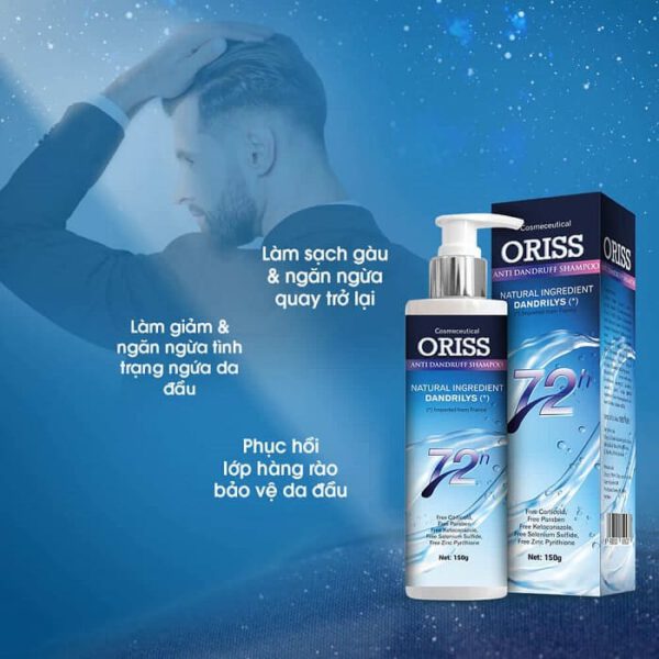 Dầu gội chuyên biệt Oriss được sản xuất dành riêng cho vấn đề gàu và ngứa da đầu.