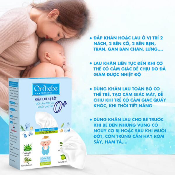 Cách dung khăn lau hạ sốt Oribebe 0+