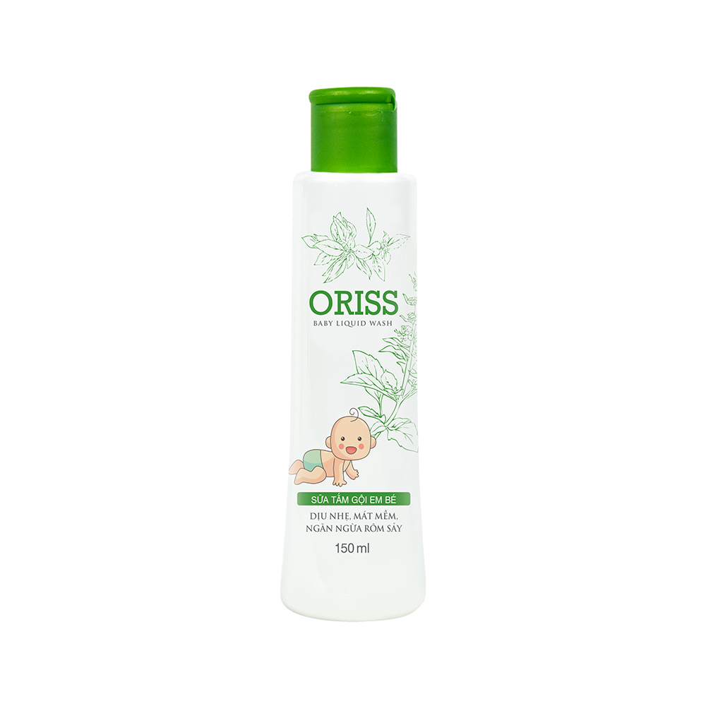 Sữa Tắm Gội Rôm Sẩy Em Bé Oriss Dịu Nhẹ Không Cay Mắt Chai 150ml